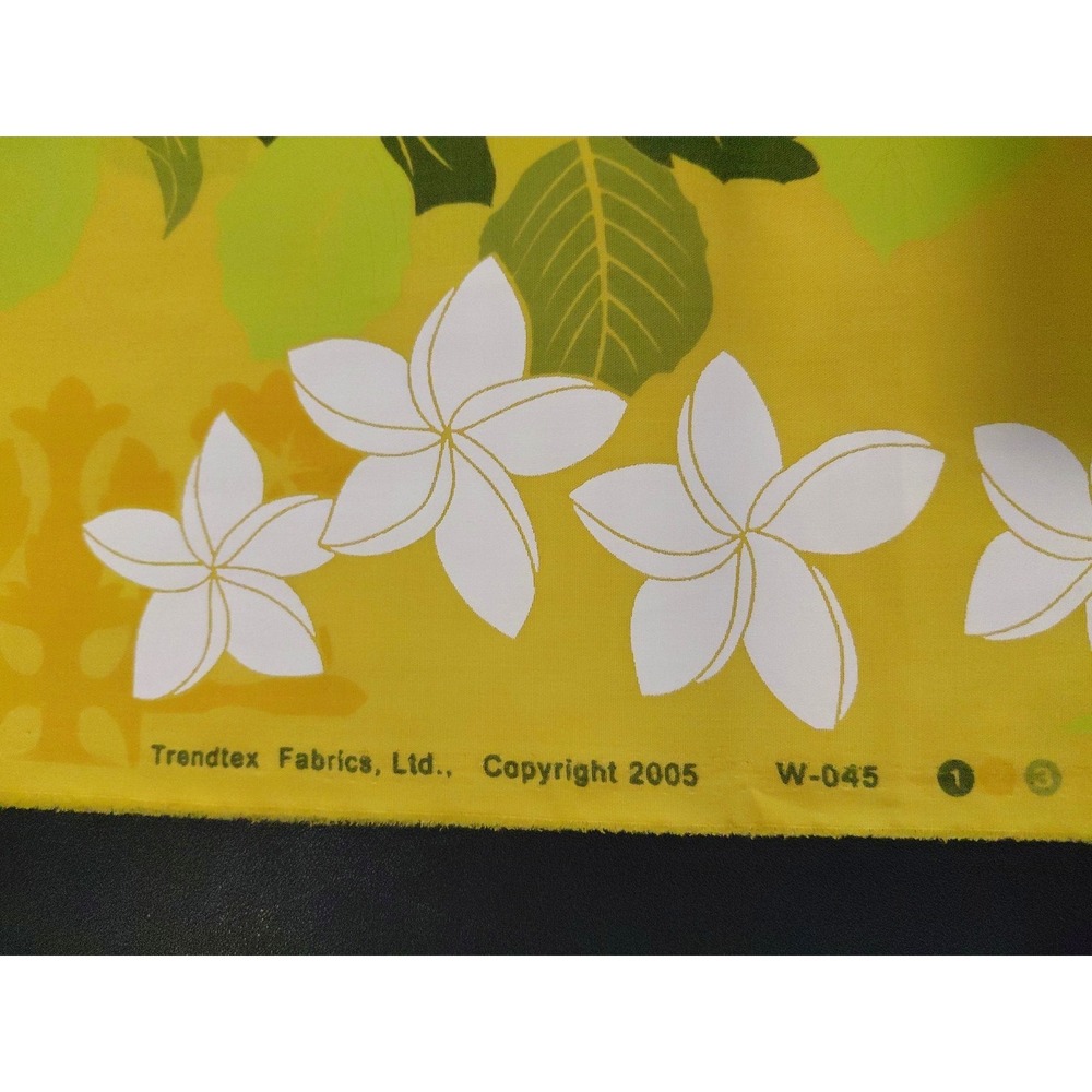 Yellow Trendex Fabric 2005 Cotton Hawaiian White Hibiscus Floral 2 Yards Beachy - Picture 4 of 5